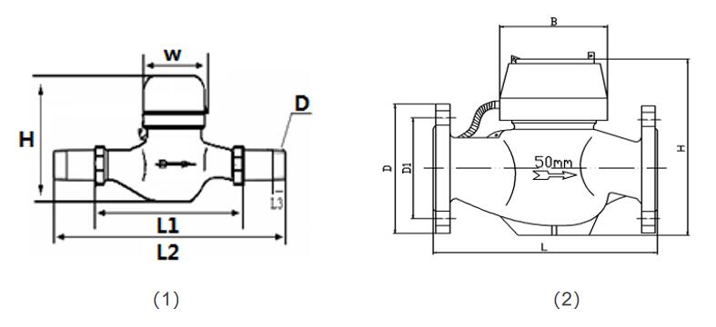 光電(diàn)直讀遠傳水表(biao)外形尺寸圖